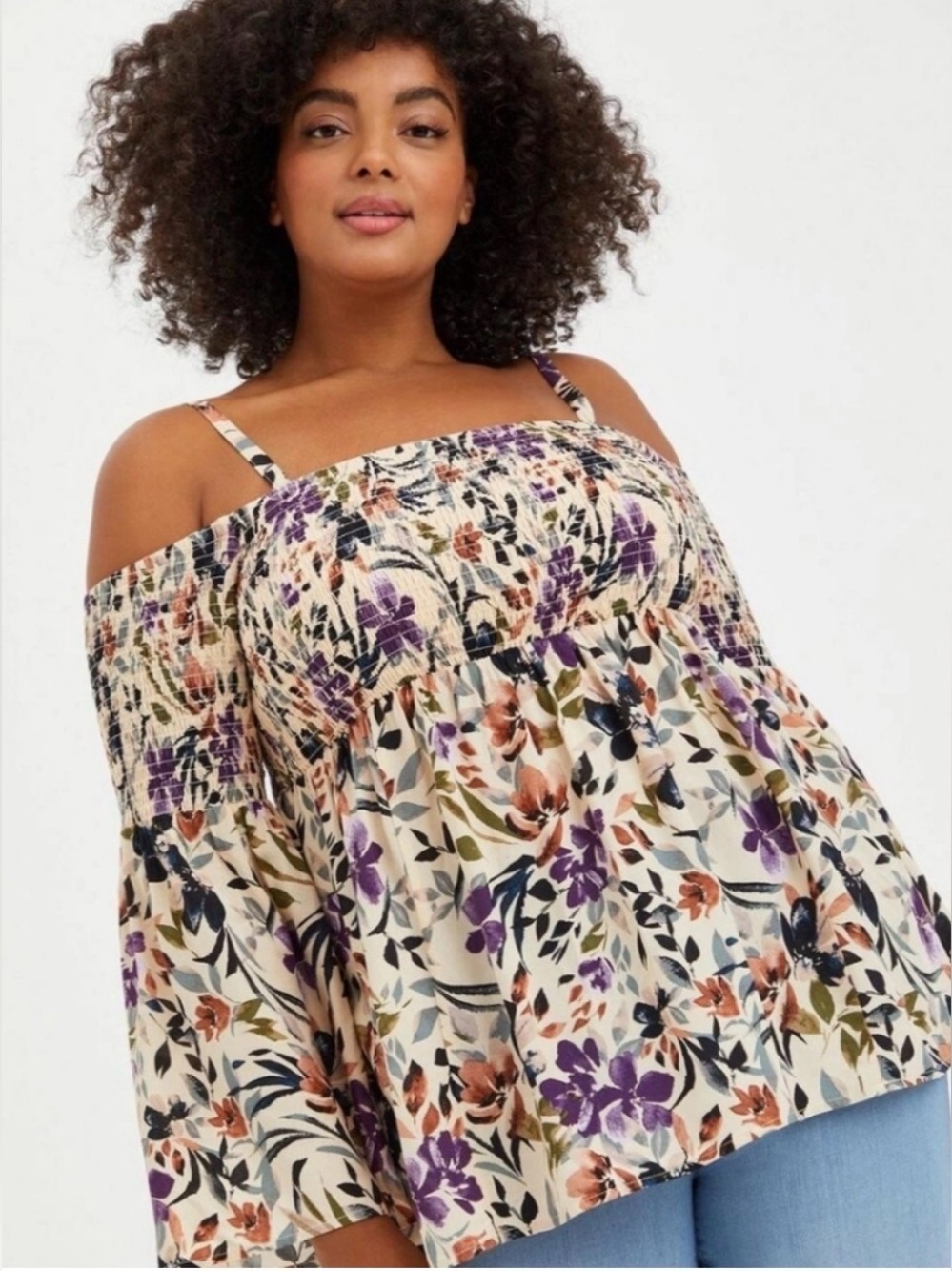 Torrid Floral Print Smocked Challis Off Shoulder Blouse Size 1X(14/16)